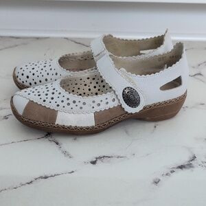 Rieker White and Brown Mary Jane Flats
